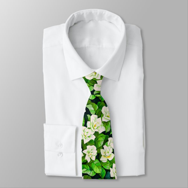Corbata Gardenias blancas y hojas verdes de jade (Atado)