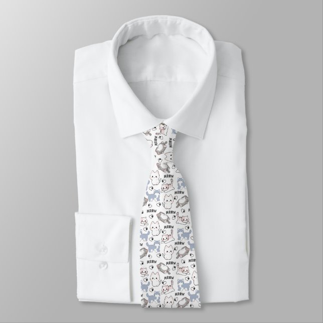 Corbata Gatitos Gorditos y Corazones Meow (Atado)
