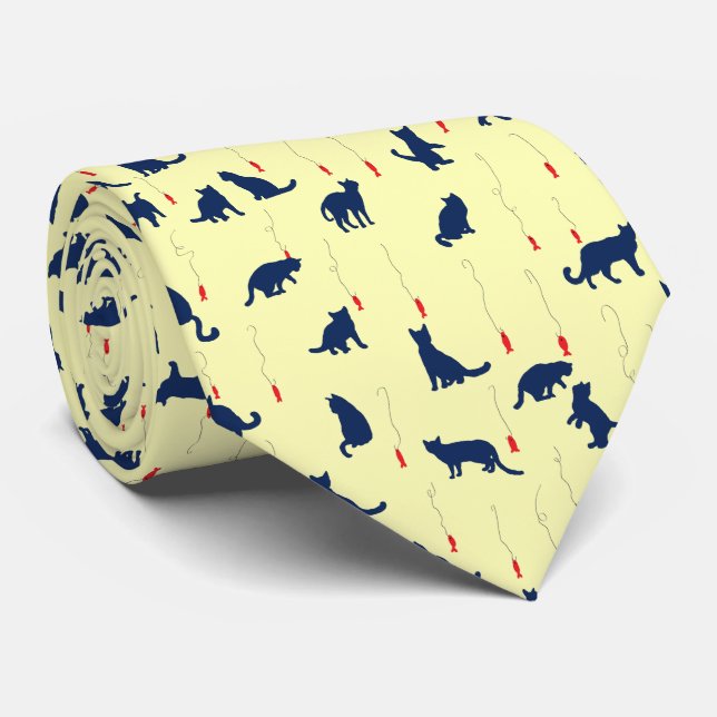 Corbata Gatitos lindos azules y peces rojos (Enrollado)
