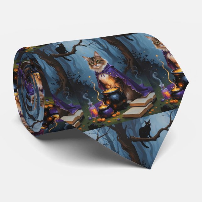 Corbata Gato Abisinio  Pintura caprichosa de Halloween  (Enrollado)