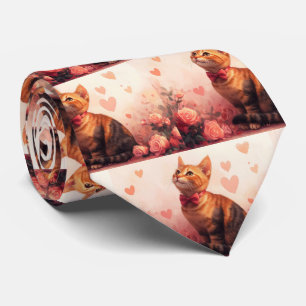 Corbata Gato abisino con Rosas - El día de San Valentín