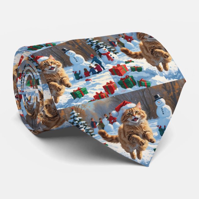 Corbata Gato Angora Turco Corriendo en Sombrero de Navidad (Enrollado)