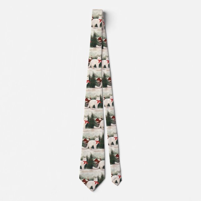 Corbata Gato Angora Turco en Navidad con Nieve (Anverso)
