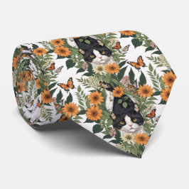 Corbata Gato artístico, mariposas, flores patrón floral