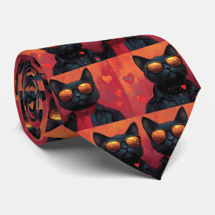 Corbata Gato Azul Oriental con Rosas del Corazón Día de Sa