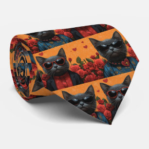 Corbata Gato Azul Ruso con Rosas del Corazón Día de San Va