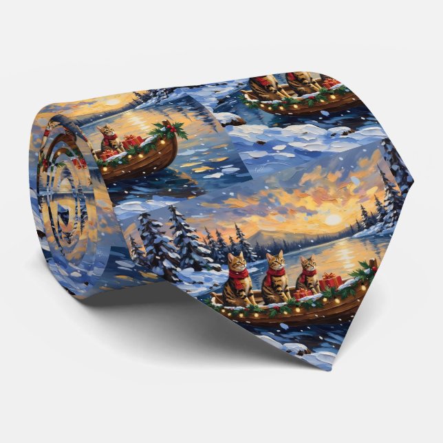 Corbata Gato Bengal Navidad Barco Fiesta (Enrollado)