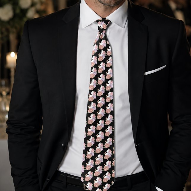 Corbata Gato Blanco Floral Pastel Botánico Romántico Negro (Subido por el creador)