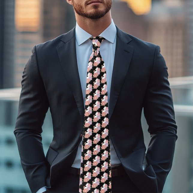 Corbata Gato Blanco Floral Pastel Botánico Romántico Negro (Subido por el creador)