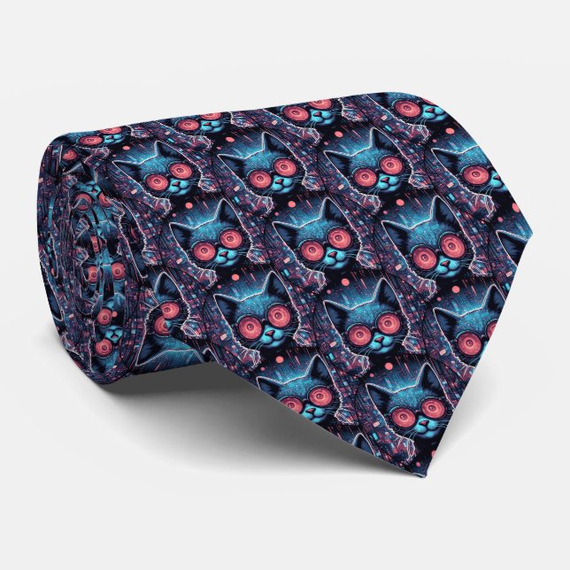 Corbata Gato cibernético futurista (Enrollado)