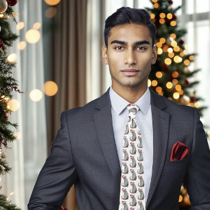 Corbata Gato Gris Divertido Gruñón Navidad Humor Festivo