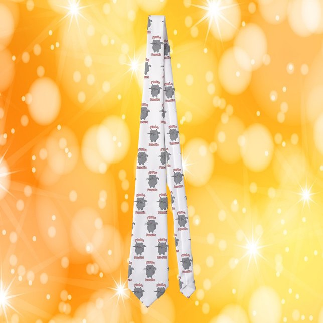 Corbata Gato Gris Fanático de la Flauta Letras Rosas (A tie with a pattern of gray cats playing the flute with the words flute fanatic in pink.)