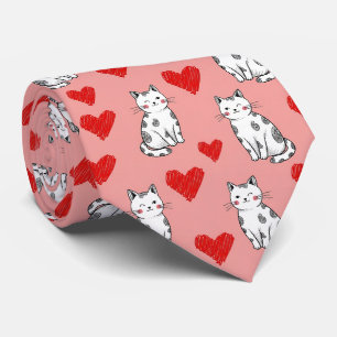 Corbata Gato Kawaii y Patrón de San Valentín de Corazones
