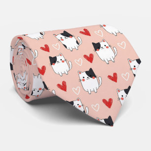 Corbata Gato Kawaii y Patrón de San Valentín de Corazones