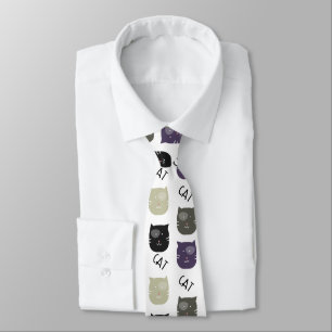 Corbata Gato Lindo Negro Púrpura Gris Negro