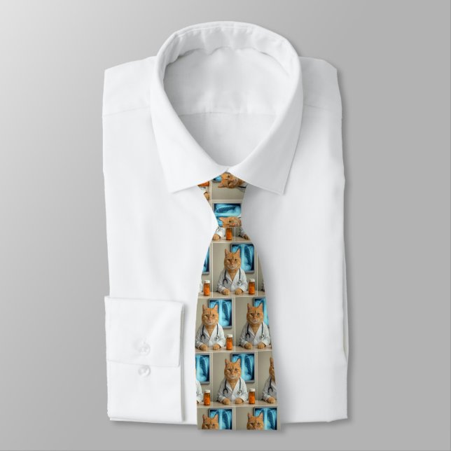 Corbata Gato Médico Pelirrojo Con Estetoscopio (Atado)