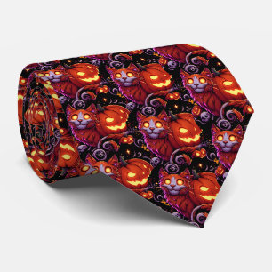Corbata Gato místico y calabazas brillantes