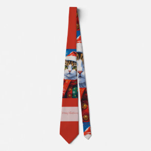 Corbata Gato Navideño Festivo con Gorro de Santa