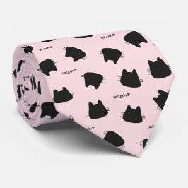Corbata Gato Negro Adorable Patrón Rosa Meow Gatito