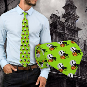 Corbata Gato Negro de Luna Llena Sonriendo Jack Halloween