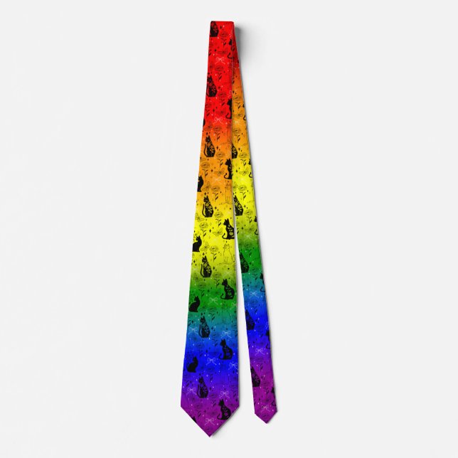 Corbata Gato negro del orgullo LGBTQ del arcoiris - brujer (Anverso)