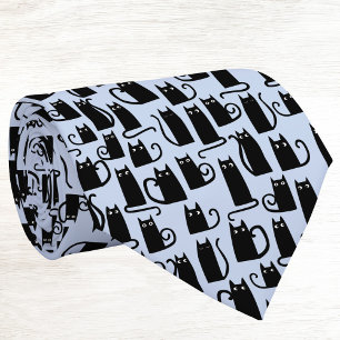 Corbata Gato negro divertido azul