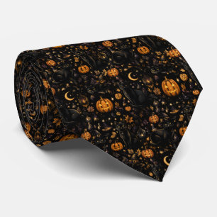 Corbata Gato Negro Sombrero de Bruja Calabaza de Halloween