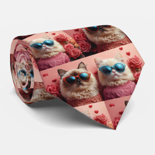 Corbata Gato Persa con Rosas del Corazón Día de San Valent