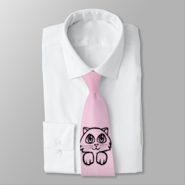 Corbata Gato rosa lindo de ojos grandes (Atado)