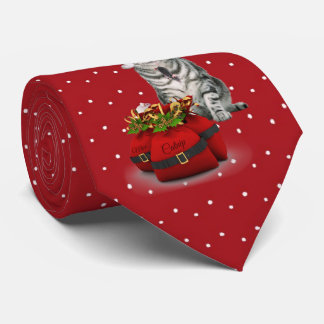 Corbata Gato Santa con Polkadot rojo y blanco
