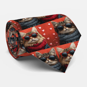 Corbata Gato Siberiano con Rosas del Corazón Día de San Va