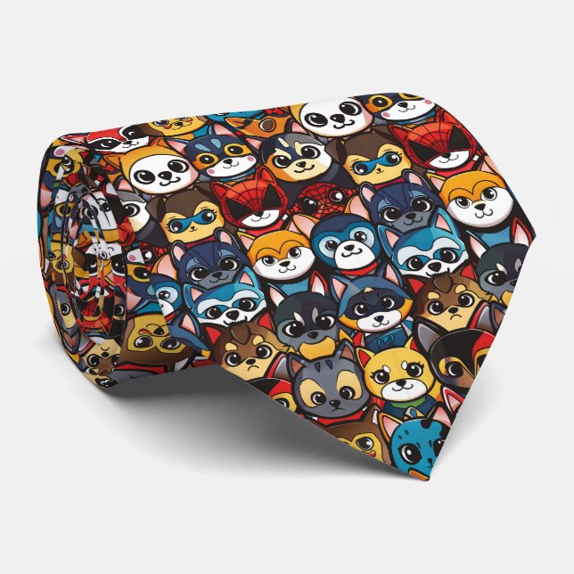 Corbata Gatos de Anime Kawaii Chibi Superhéroes Lindos (Enrollado)