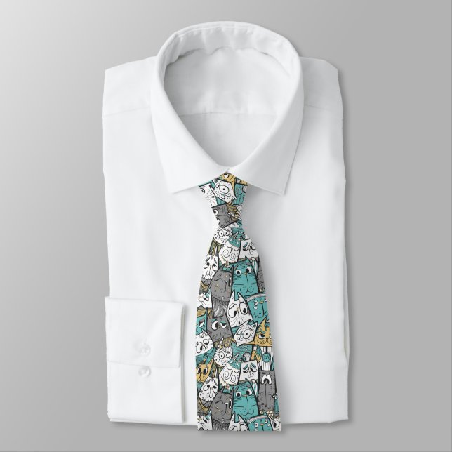 Corbata Gatos de Dibujos Animados Divertidos (Atado)