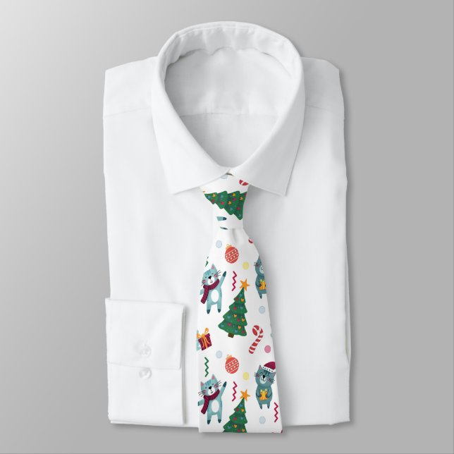Corbata Gatos en patrón caprichoso de Navidad (Atado)