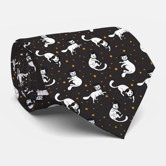 Corbata Gatos espaciales cósmicos y patrón de estrellas (Enrollado)
