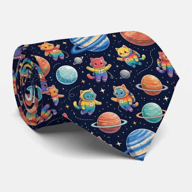 Corbata Gatos Espaciales Planetas Intergalácticos Sistema  (Enrollado)