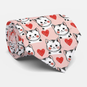 Corbata Gatos Kawaii Rosados Dulces y Patrón de Corazones