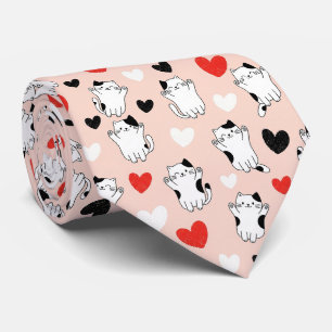 Corbata Gatos Kawaii Rosados Dulces y Patrón de Corazones