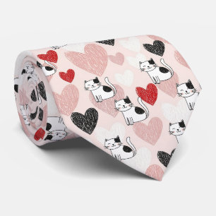 Corbata Gatos Kawaii Rosados Dulces y Patrón de Corazones
