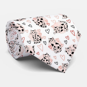 Corbata Gatos Kawaii Rosados Dulces y Patrón de Corazones