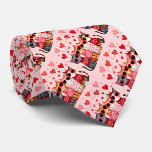 Corbata Gatos lindos de San Valentín con gafas de sol en f