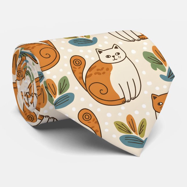 Corbata Gatos naranjas y blancos estilo arte ingenuo (Enrollado)