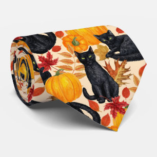 Corbata Gatos negros y calabazas