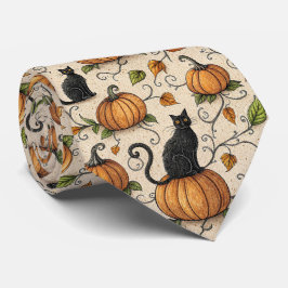 Corbata Gatos Negros y Calabazas Patrón de Halloween