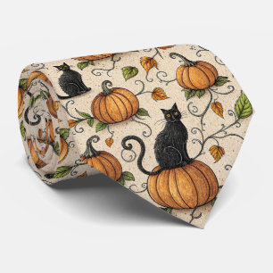Corbata Gatos Negros y Calabazas Patrón de Halloween