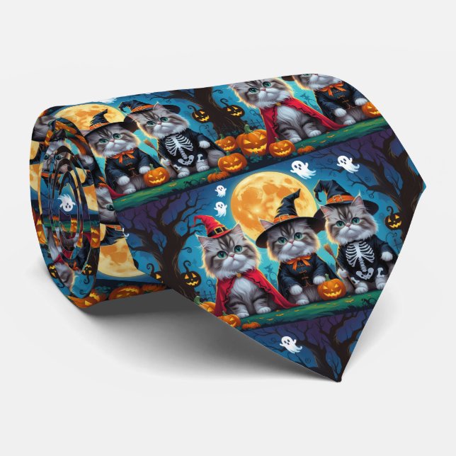 Corbata Gatos persas Calabaza Halloween Funny (Enrollado)