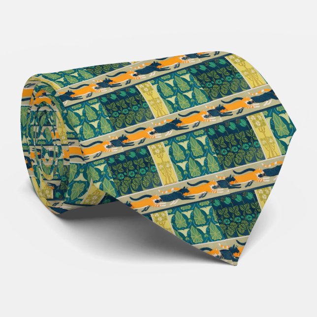 Corbata Gatos y flores Art Nouveau (Enrollado)