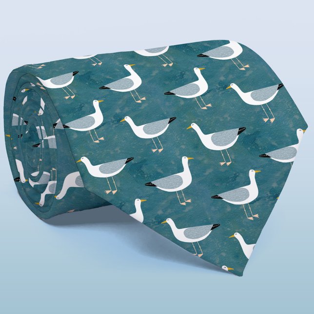 Corbata Gaviota Ave Costera Patrón Verde (Fun seagull nautical tie for sailors and those who love the ocean)