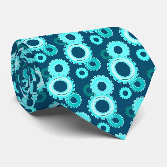 Corbata Gear Heads - Muchos tonos de azul verde sobre azul (Enrollado)