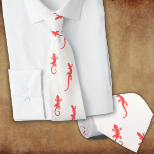 Corbata Geckos en rojo trepando (en blanco)